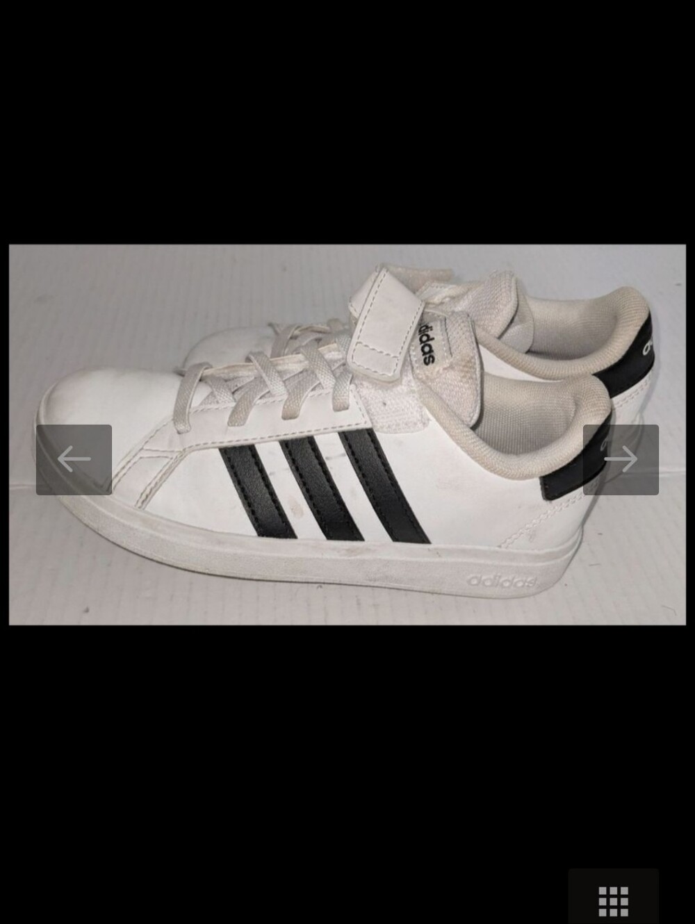 adidas Kids White Sneakers with Black Stripes and Heel Tab